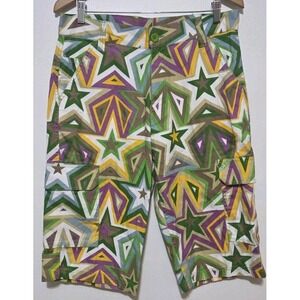 CLH Creating Limitless Heights Long Cargo Shorts Green Purple Star 34 Men Y2K